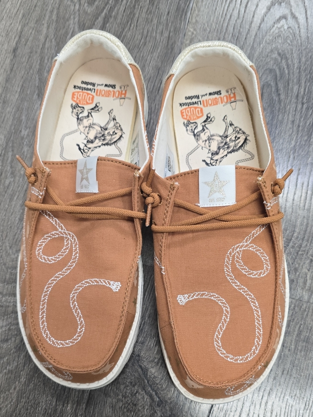 Hey Dude Tan Canvas Slip-On Shoes with White Rope Stitching
